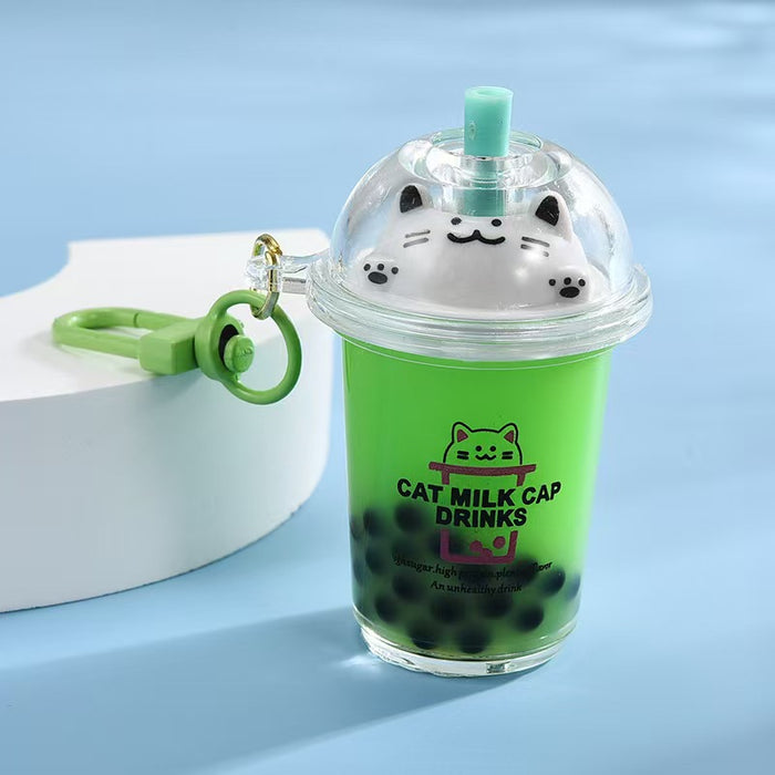Wholesale Quicksand Cat Bubble Tea Keychain