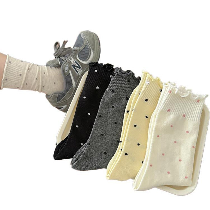 Wholesale New socks, mid tube socks, breathable polka dot lace pile socks, polka dot socks, high tube socks