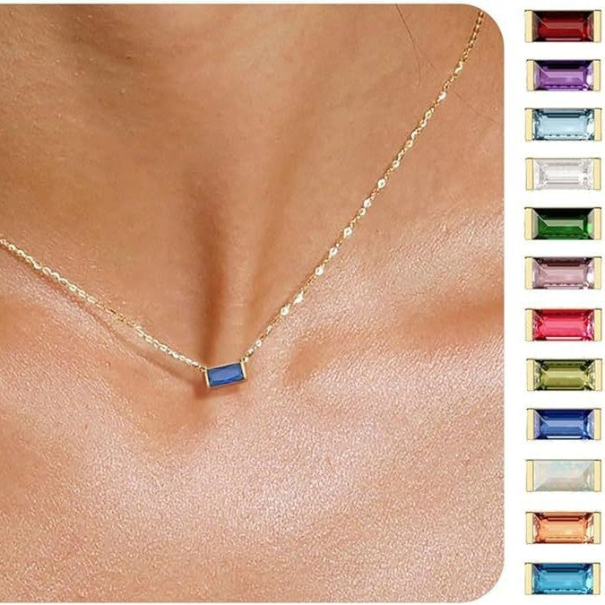 Wholesale Fashionable Geometric Rectangular Zodiac Zircon Necklace Copper Plated True Gold Lock Bone Chain