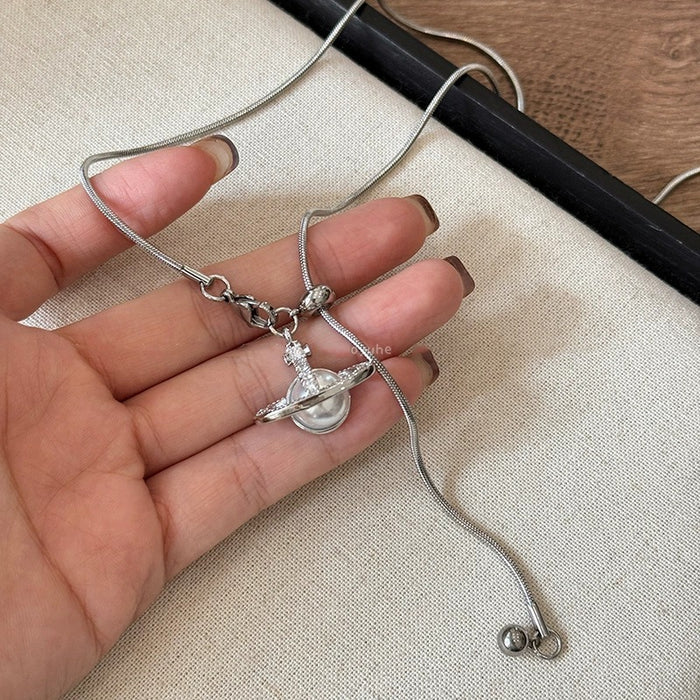 Wholesale Saturn Pendant Necklace Women's High Sense Pull Adjustable Long  Accessories
