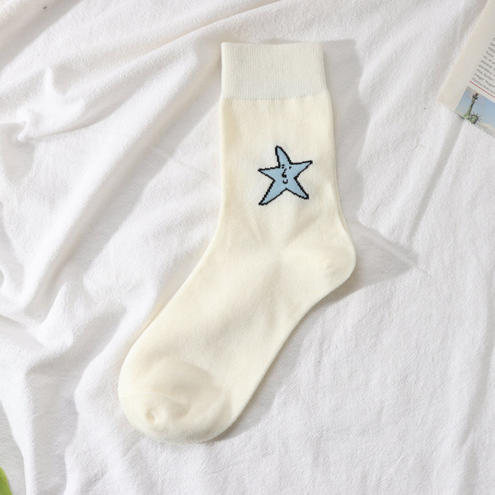 Wholesale Mid length socks, flower cotton socks, cartoon comfortable and breathable calf socks