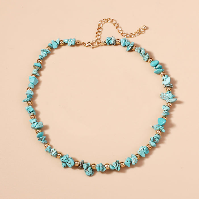 Wholesale turquoise irregular beaded gravel alloy necklace handmade