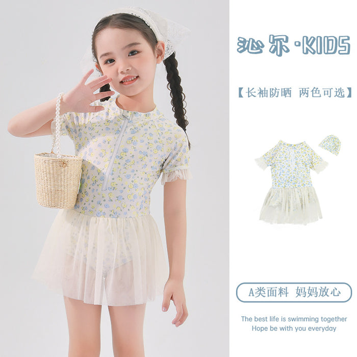 Wholesale Children's swimsuit polyester floral jumpsuit style