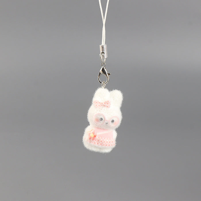 Wholesale Resin flocked  little bunny keychain car key ring pendant