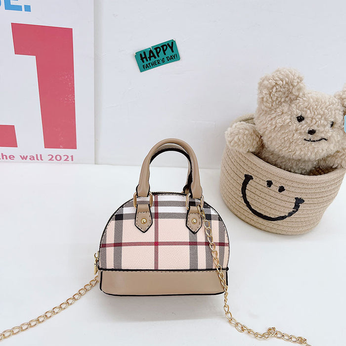 Wholesale PU Children's Zero Wallet Grid Chain Crossbody Bag Handbag Shell Bag JDC-SD-YuanDuo006