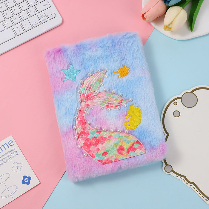 Wholesale Mermaid Tail Plush Hand Account Notebook Cute Girl' s Journal Student Cartoon Learning Notebook