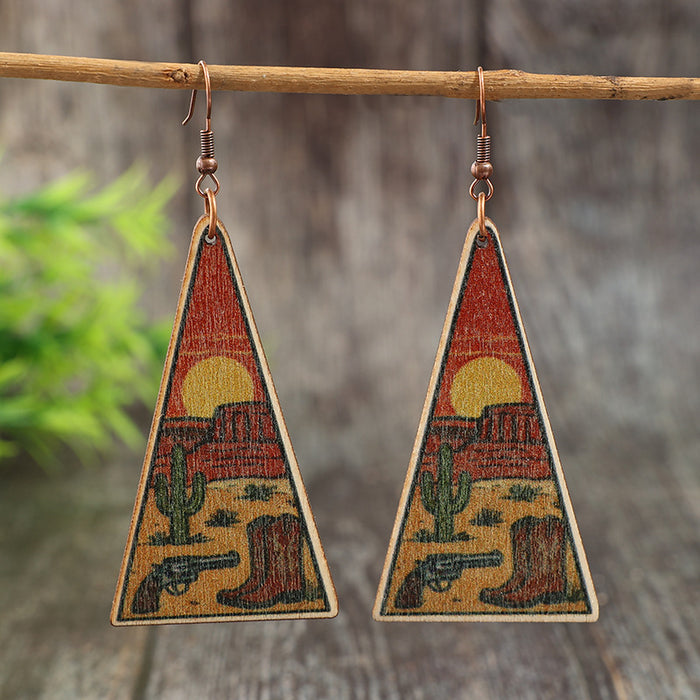 Wholesale Vintage Triangle Wooden Statemente Earrings