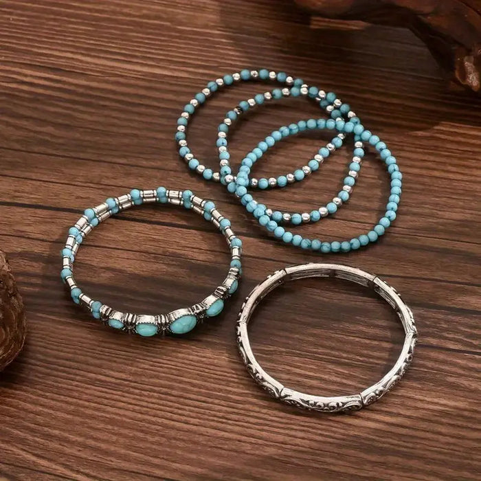 Wholesale 5-Piece Set of Turquoise Series Elastic Rope beaded Bracelets