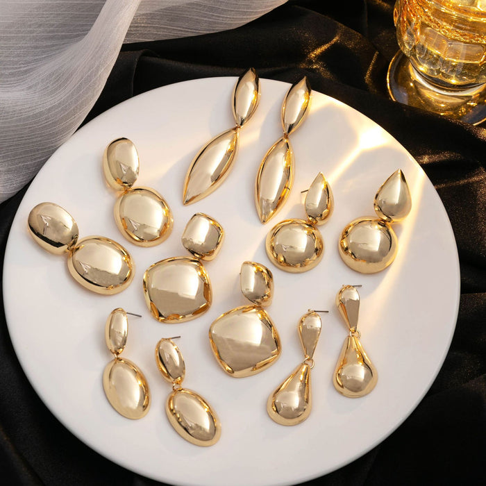 Wholesale Simple Metal Scenery Surface Water Drop Oval Earrings Exaggerated Distinctive Geometric Round Earrings