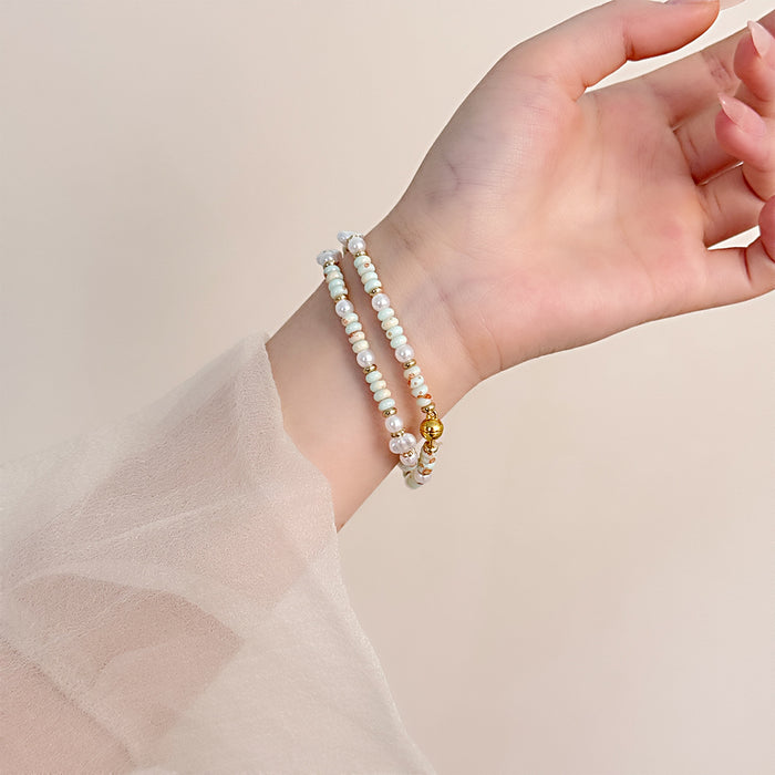 Wholesale Design Color Beaded Pearl Bracelet Double layered Retro, Light Luxury, High End, Stacked Handpiece Wholesale