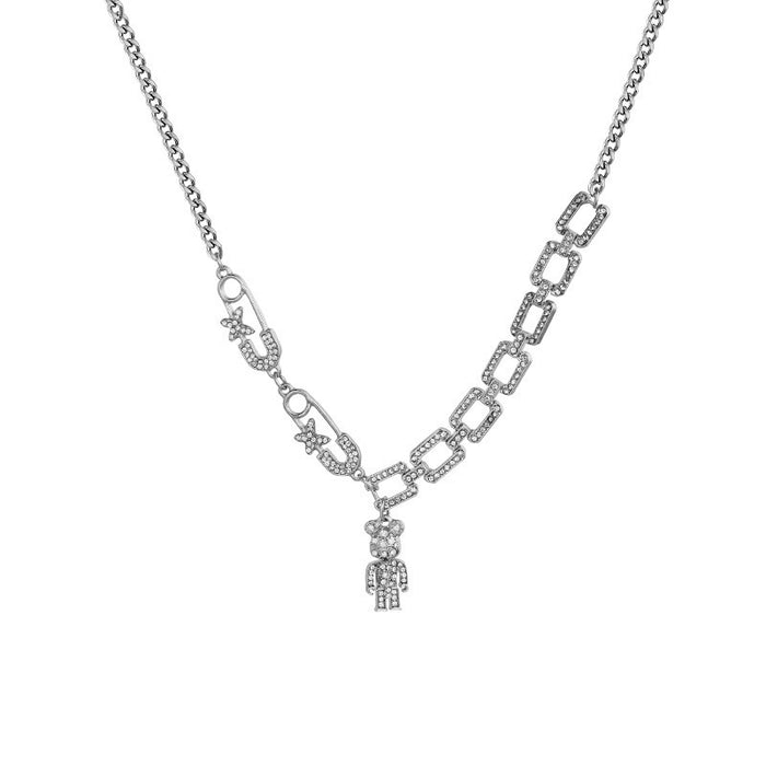Wholesale Titanium Steel Full Diamond Bear Necklace JDC-NE-JuXing003