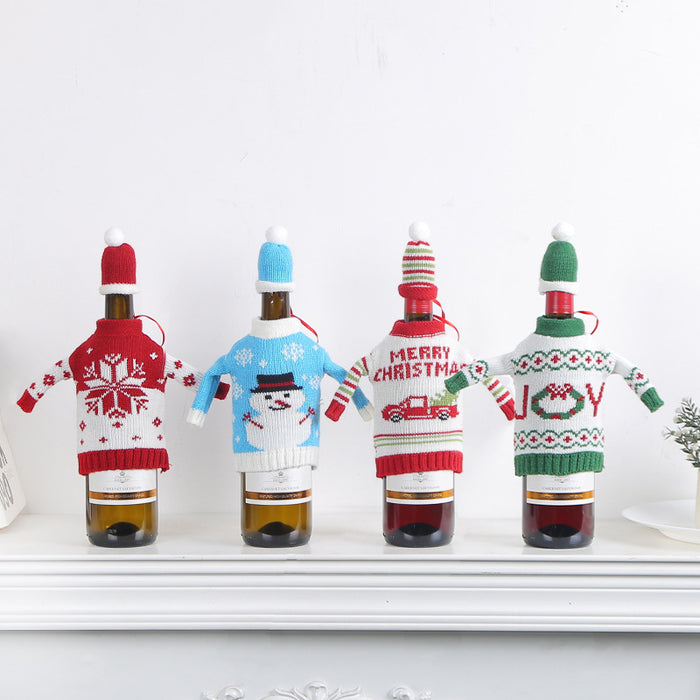 Wholesale Christmas Wine Bottle Cover  Christmas Decorations Snowman Knitted Red Wine Cover Restaurant Decoration