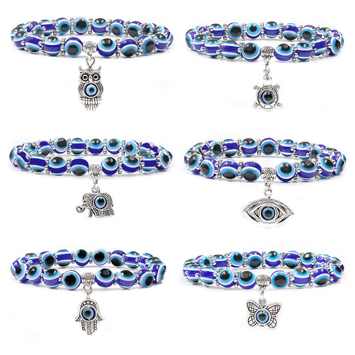 Wholesale Retro Blue Eyes Devil's Eye Bracelet Bracelet Butterfly Turtle Elephant Fatima's Hand Pendant