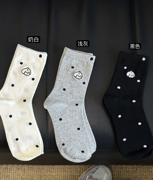 Wholesale Fashionable polka dot embroidery mid tube socks, simple and versatile stacking socks