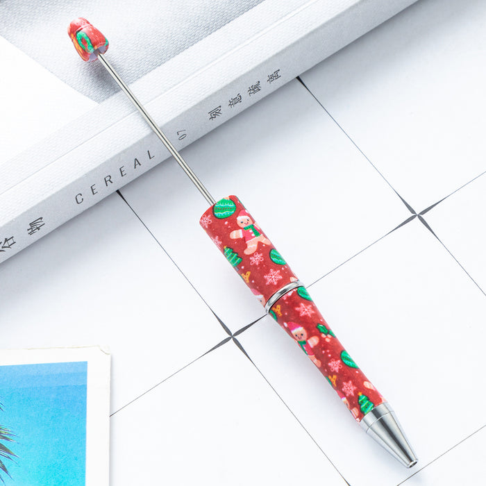 Wholesale Creative DIY plastic bead pen cartoon Christmas  bead ballpoint pen spot wholesale printed bead pen