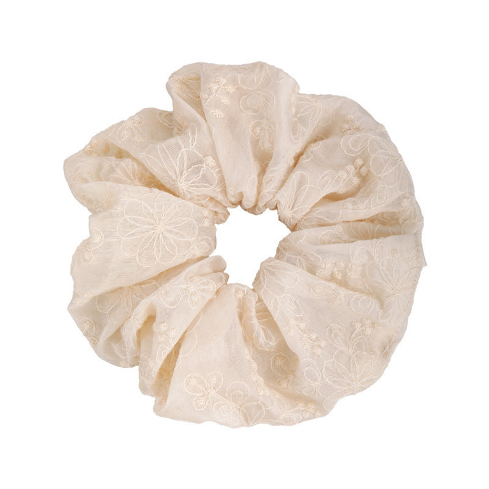 Wholesale Simple and versatile atmosphere, beige fabric embroidery, large flower pleats, meatball head, curly hair for women