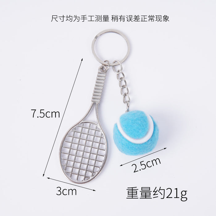 Wholesale Metal Tennis Racket Keychain Pendant Silver Blue Modern Minimalist Fashion Accessory MOQ≥2