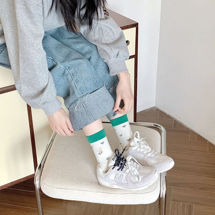 Wholesale Socks Candy Color Cute Embroidery Middle Tube Socks Pile Sock Cotton