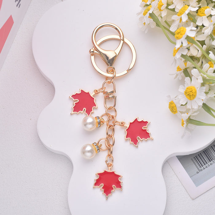 Wholesale Maple Leaf Pearl Pendant Alloy Keychain JDC-KC-Jiax002