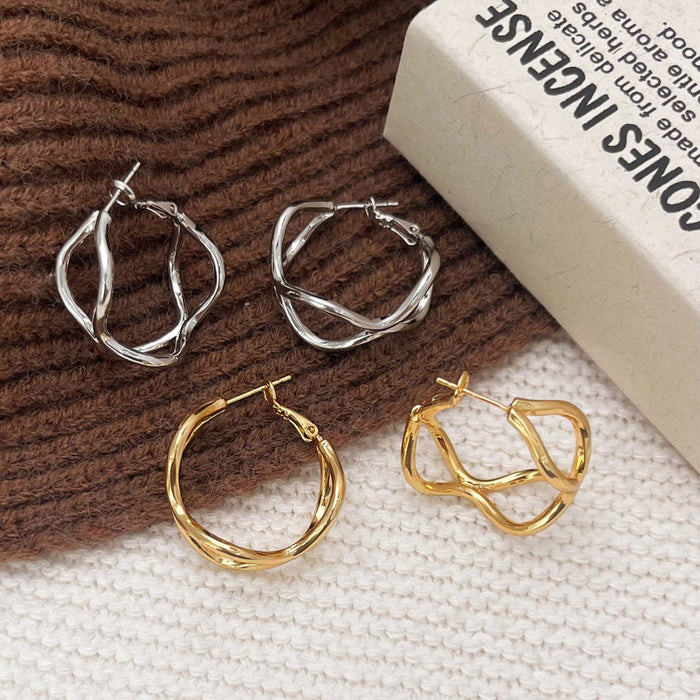 Wholesale Personalized, simple, fashionable style, irregular geometric winding earrings, silver needle temperament, light luxury earrings for women