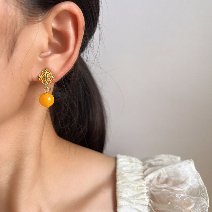 Wholesale Yellow Agate Earrings Earrings Vintage Ear Clip Earrings Without Ear Holes