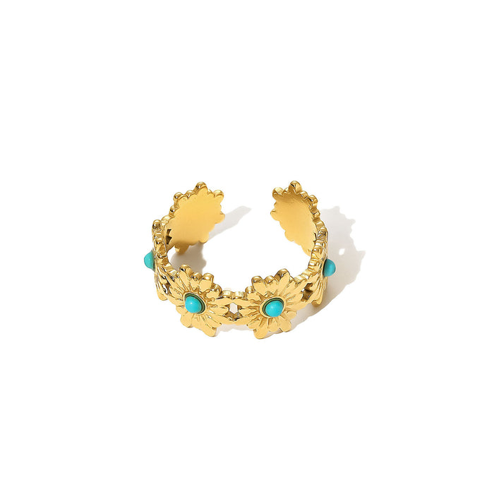 Wholesale Stainless Steel Gold Turquoise Adjustable Rings