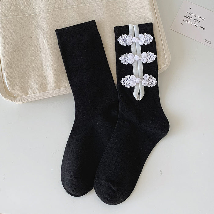 Wholesale Retro mid length socks with buckle and contrasting colors