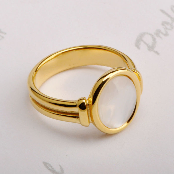 Wholesale Roman arc white shell fritillary oval ring titanium steel