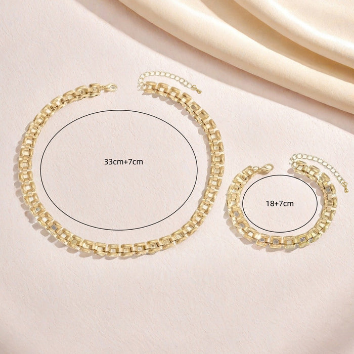 Wholesale Metal simple strap chain necklace bracelet set