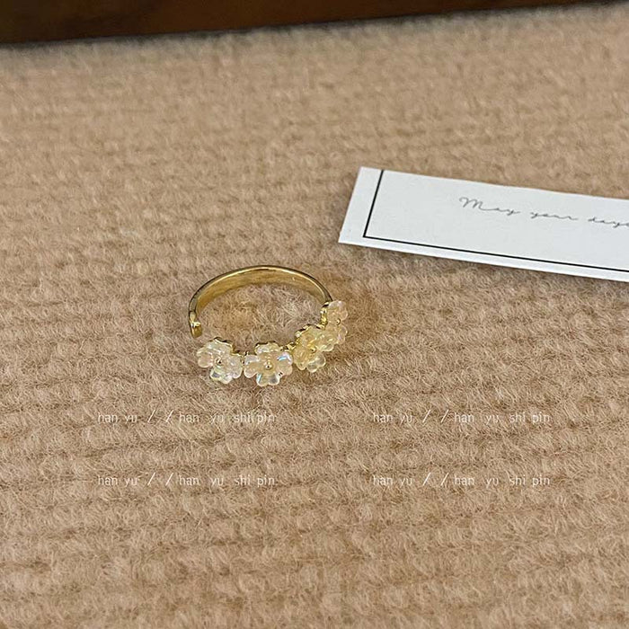 Wholesale Pearl flower open ring female exquisite diamond-embedded geometric ring