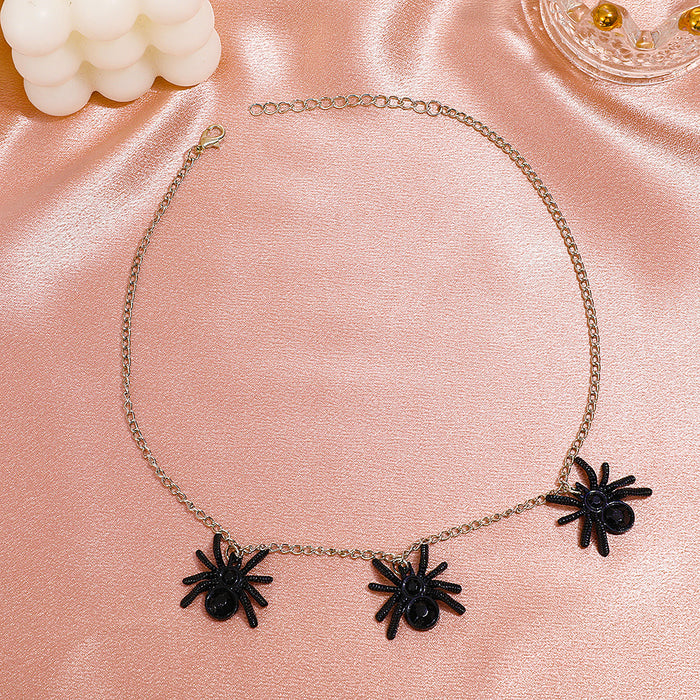 Wholesale Black Spider Pendant Necklace  Exaggerated Punk Chain Collarbone Halloween Gift