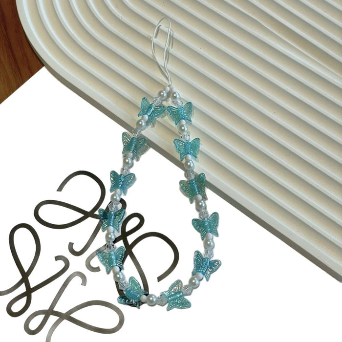 Wholesale Acrylic Imitation Pearl Beaded Mobile Phone Butterfly Mobile Phone Key Hanging Chain