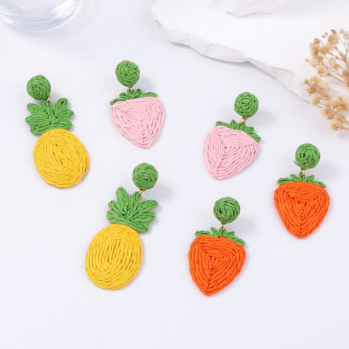Wholesale dopamine earrings hand woven raffia pastoral flower fruit earrings women