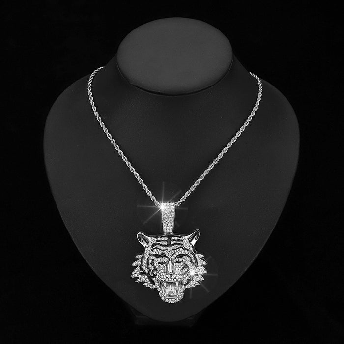Wholesale Alloy Three-Dimensional Full Diamond Tiger Pendant Necklace  Jewelry