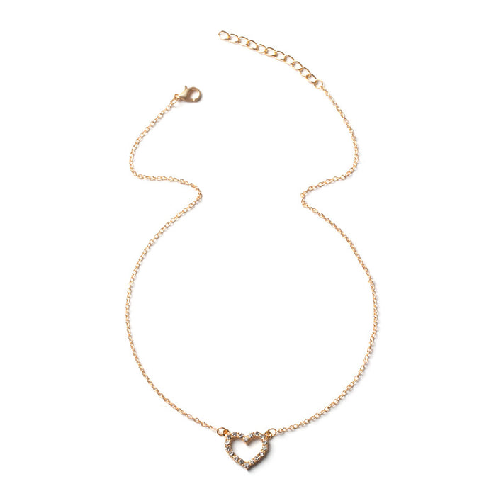 Wholesale Alloy Jewelry Versatile Diamond Heart Necklace Sweet Clavicle Chain Water Wave Chain Neck Chain