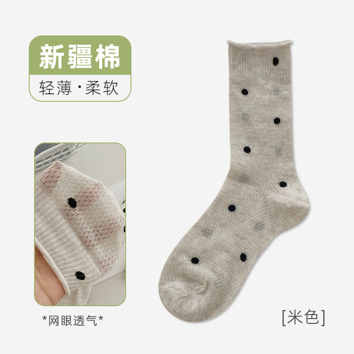 Wholesale Dotted pile socks, thin mesh breathable midsole socks with rolled edges and boneless versatility