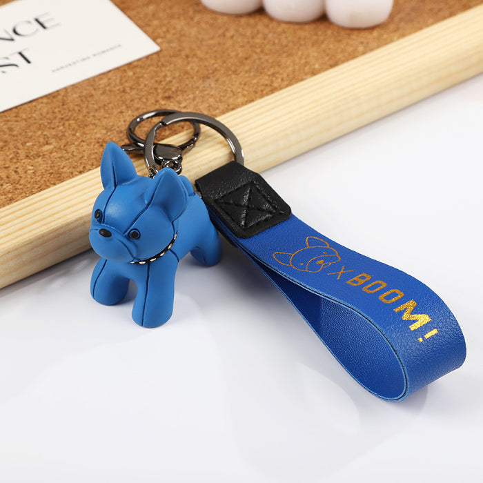 Wholesale Bronzing BOOM Dog Keychain Cute Doll Keychain Leather Wristband Cartoon Puppy Car Keychain Pendant