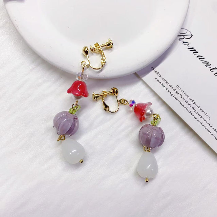 Wholesale Creative new Linglan glass flower earrings with unique new design, high-end earrings for women, ear clips