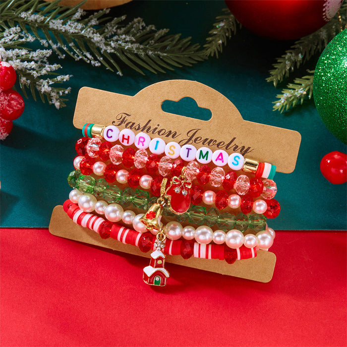 Wholesale Christmas Bracelet Rice Bead Polymer Clay Multi-layer Bracelet Cartoon  Bell Christmas Party