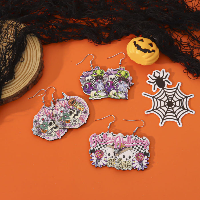 Wholesale  earrings creative personality funny wooden ghost cartoon earrings