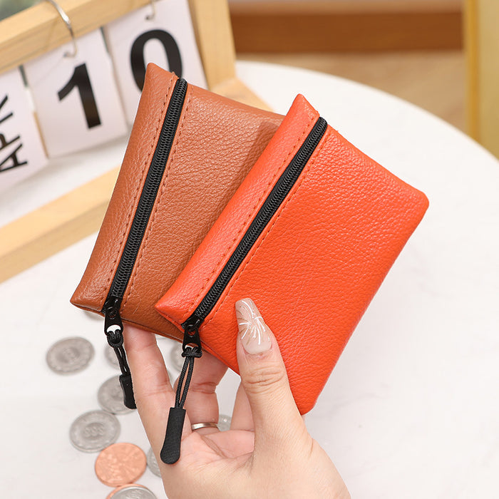 Wholesale pattern zipper coin purse solid color PU soft leather women's Coin card bag