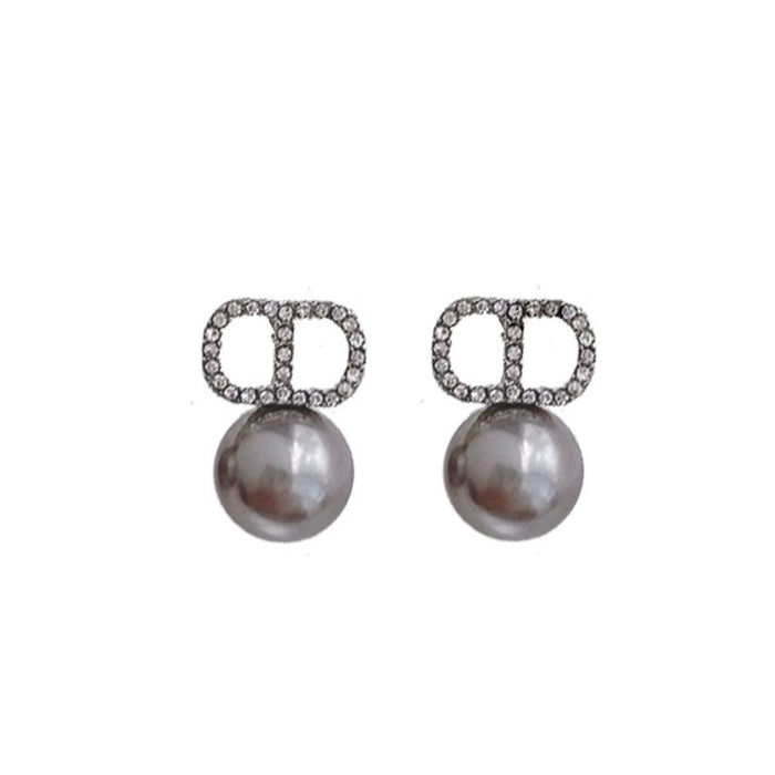 Wholesale Diamond Lettered Pearl Alloy Earrings JDC-ES-QingH006
