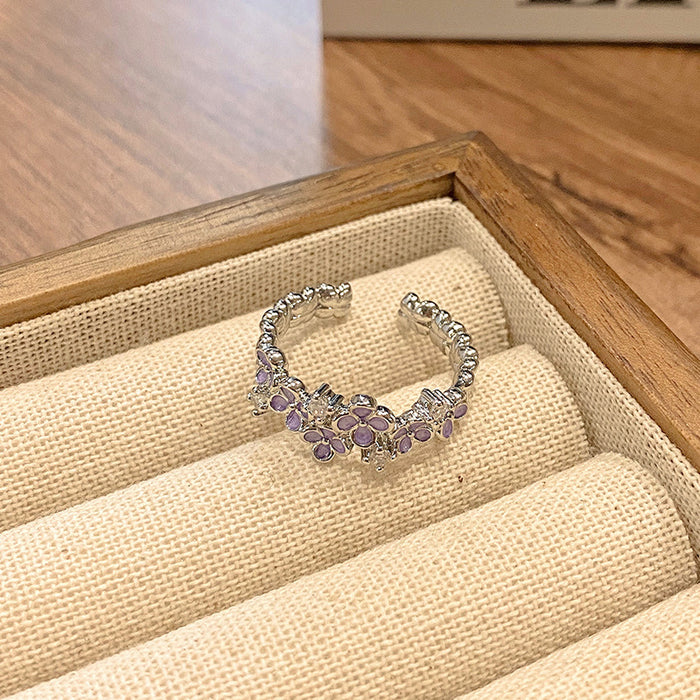 Wholesale Butterfly drop glazed flower ring, niche, high-end, light luxury, personalized, fashionable, exquisite, versatile ring