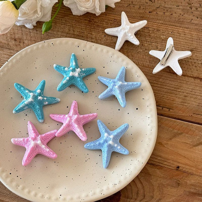 Wholesale Island Vacation ~ Blue Stereo Starfish Hairpin Female Sweet Cool Seaside Vacation Duckbill Clip Side Bangs Hair Accessories