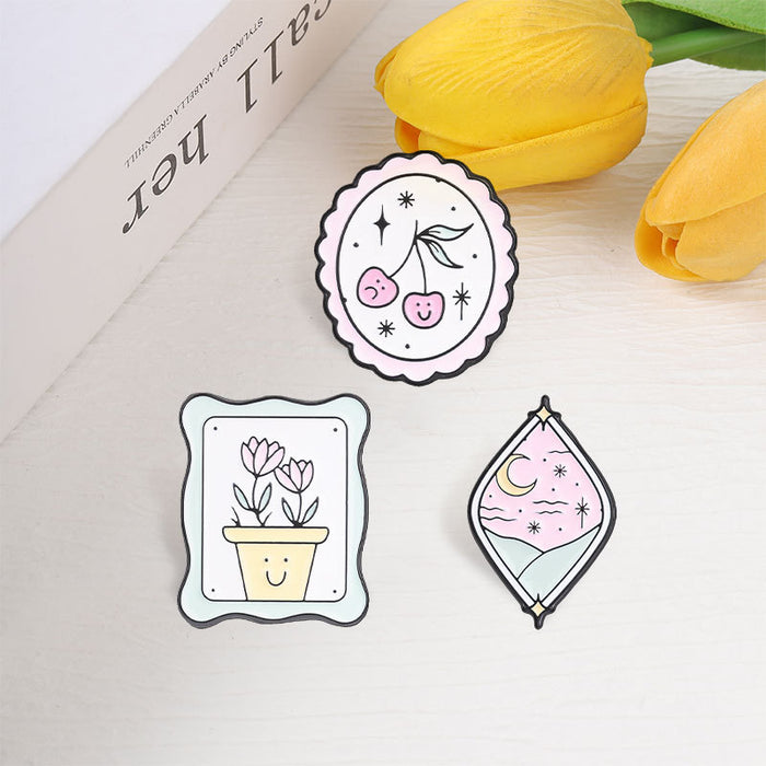 Wholesale Decorative Pink Macaron Pastoral Brooch Pin Zinc Alloy Enamel Moon Cherry Tulip Cartoon Badge Everyday Jewelry Accessory For Resale