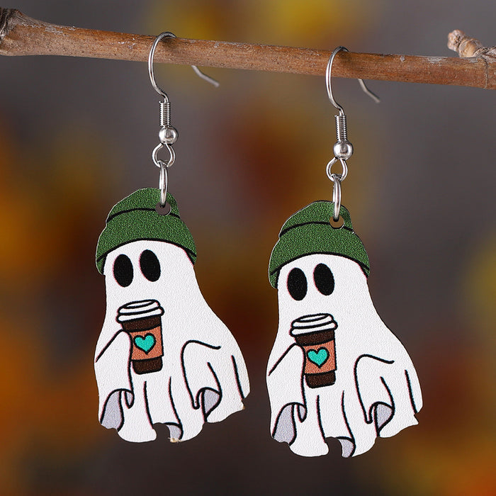 Wholesale  Cute Ghost Pendant Ear Wooden Gothic Double-sided Ear Jewelry