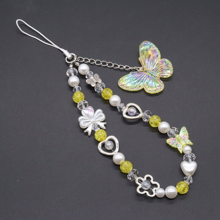 Wholesale Dopamine Crystal Pink Butterfly Mobile Phone Chain Sweet Long Mobile Phone Lanyard Keychain
