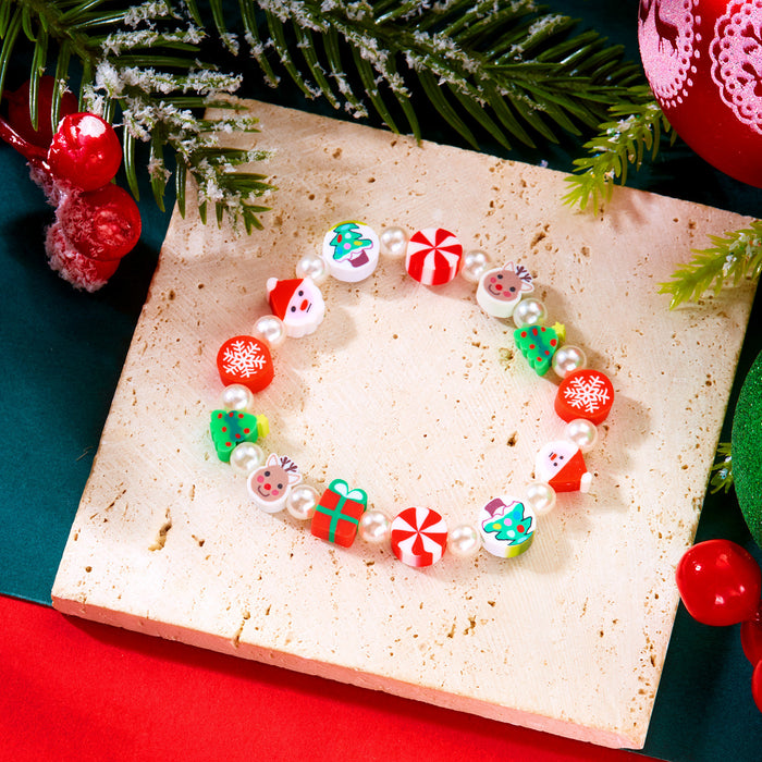 Wholesale Christmas party bracelet fashionable and versatile Christmas polymer clay  snowman beaded bracelet