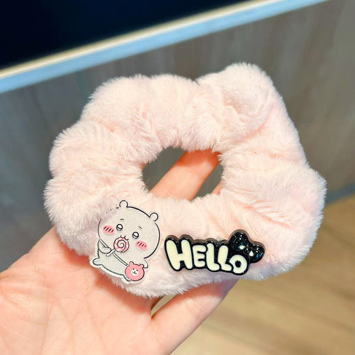 Wholesale Cute cartoon plush hair tie with letters for girls.