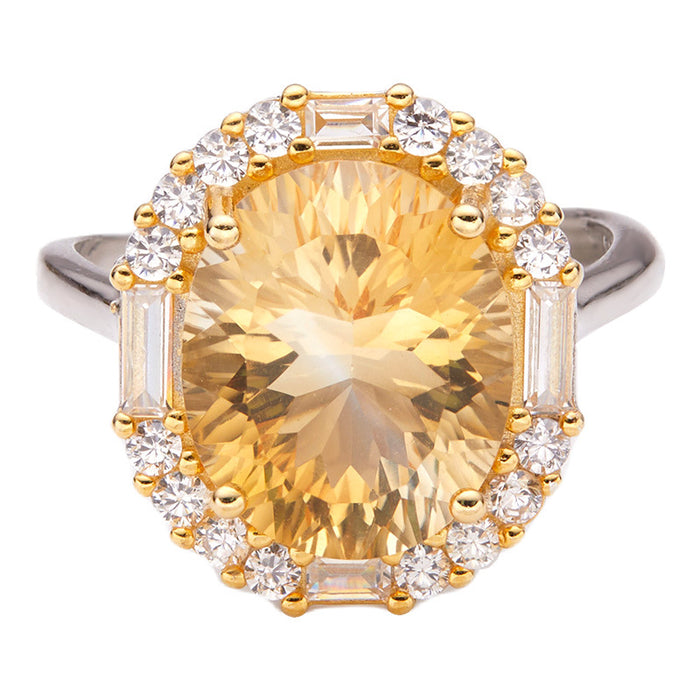 Wholesale Pure silver natural yellow amethyst color treasure ring, high-end jewelry, niche large carat index finger ring